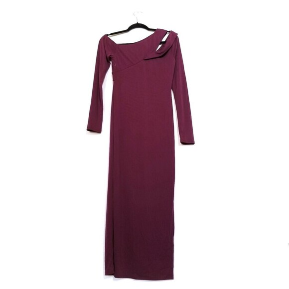 NWT NBD Sammy Asymmetric One Shoulder Long Sleeve Midi Dress Knit Burgundy Small - Picture 8 of 10